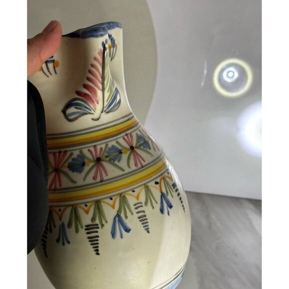 VTG Signed Mave Talavera Pottery Pitcher Mexico Ceramic Blue Yellow Green Glaze - Picture 3 of 8